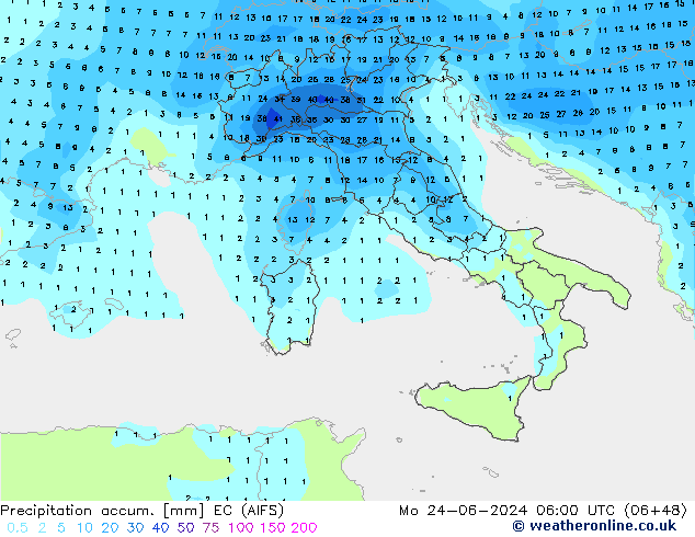 Toplam Yağış EC (AIFS) Pzt 24.06.2024 06 UTC