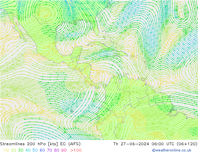 Linia prądu 200 hPa EC (AIFS) czw. 27.06.2024 06 UTC