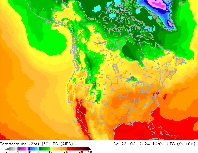 Temperaturkarte (2m) EC (AIFS) Sa 22.06.2024 12 UTC