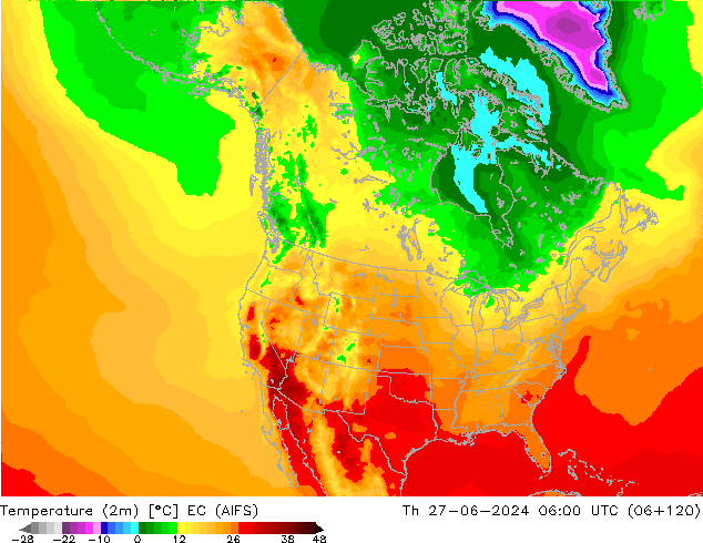 Temperature (2m) EC (AIFS) Th 27.06.2024 06 UTC