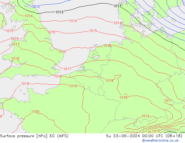 Atmosférický tlak EC (AIFS) Ne 23.06.2024 00 UTC