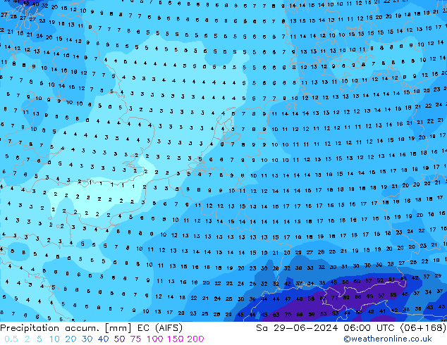 Precipitación acum. EC (AIFS) sáb 29.06.2024 06 UTC