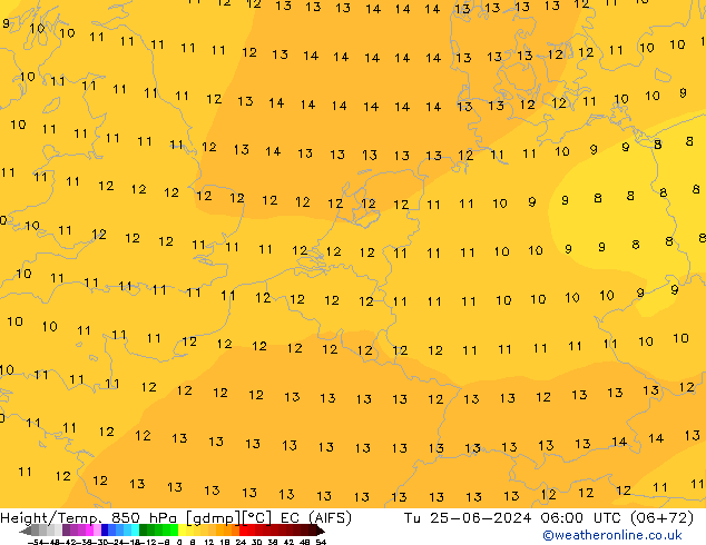 Height/Temp. 850 hPa EC (AIFS) Tu 25.06.2024 06 UTC