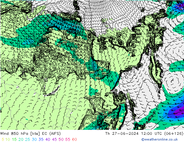 Wind 850 hPa EC (AIFS) Do 27.06.2024 12 UTC