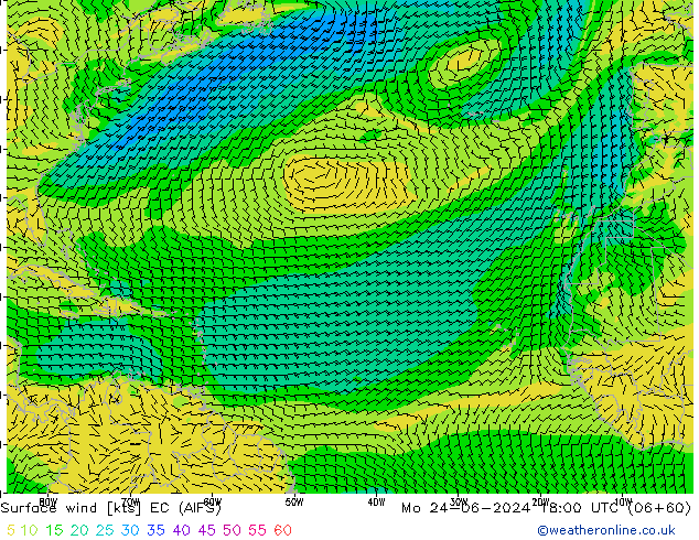 Rüzgar 10 m EC (AIFS) Pzt 24.06.2024 18 UTC