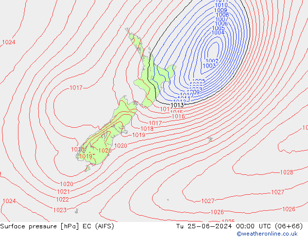 Surface pressure EC (AIFS) Tu 25.06.2024 00 UTC