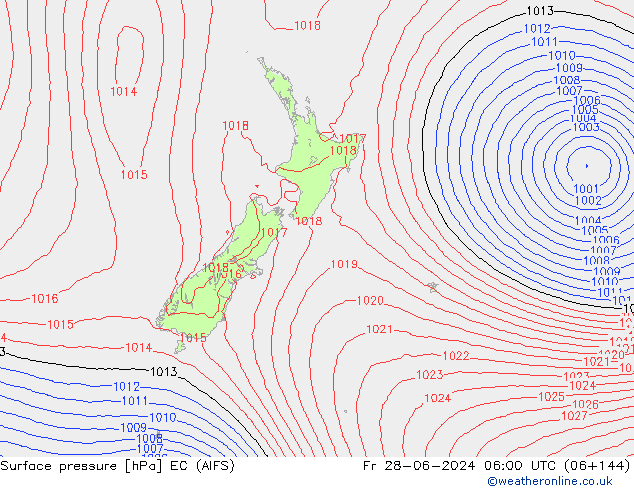 Atmosférický tlak EC (AIFS) Pá 28.06.2024 06 UTC