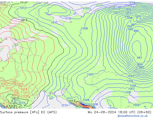 Atmosférický tlak EC (AIFS) Po 24.06.2024 18 UTC