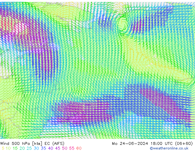 wiatr 500 hPa EC (AIFS) pon. 24.06.2024 18 UTC