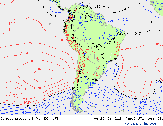 pressão do solo EC (AIFS) Qua 26.06.2024 18 UTC