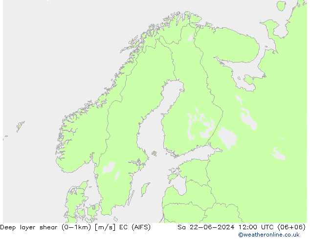 Deep layer shear (0-1km) EC (AIFS) Sa 22.06.2024 12 UTC