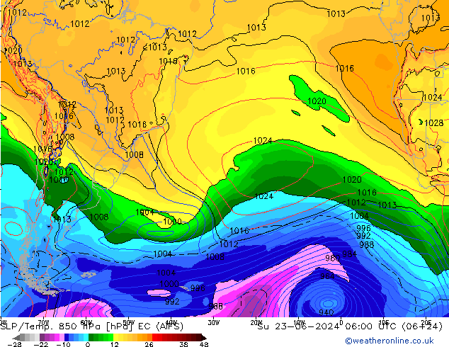SLP/Temp. 850 гПа EC (AIFS) Вс 23.06.2024 06 UTC