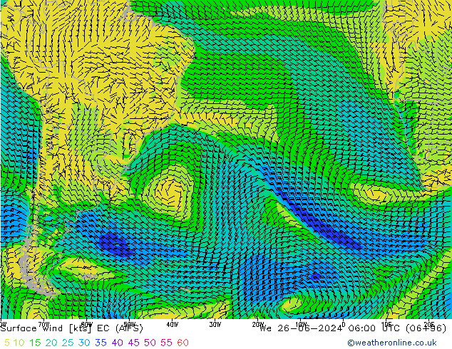 Wind 10 m EC (AIFS) wo 26.06.2024 06 UTC