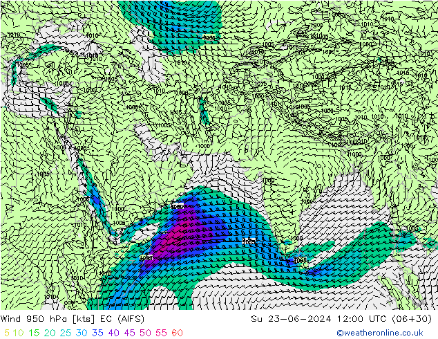 Wind 950 hPa EC (AIFS) Su 23.06.2024 12 UTC