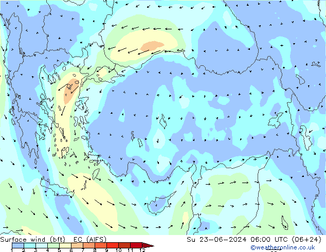 Vent 10 m (bft) EC (AIFS) dim 23.06.2024 06 UTC