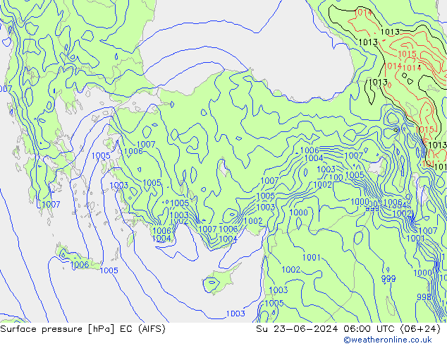 Atmosférický tlak EC (AIFS) Ne 23.06.2024 06 UTC