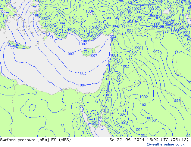 Surface pressure EC (AIFS) Sa 22.06.2024 18 UTC