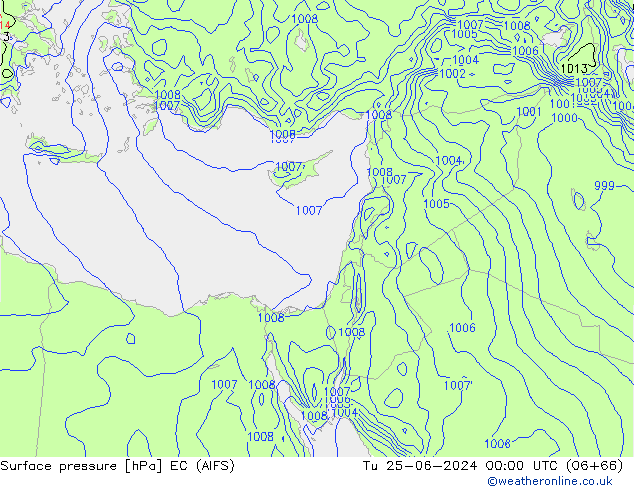 Surface pressure EC (AIFS) Tu 25.06.2024 00 UTC