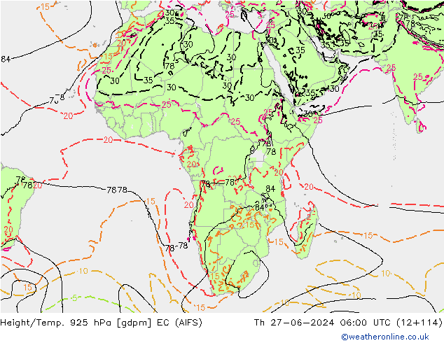 Geop./Temp. 925 hPa EC (AIFS) jue 27.06.2024 06 UTC