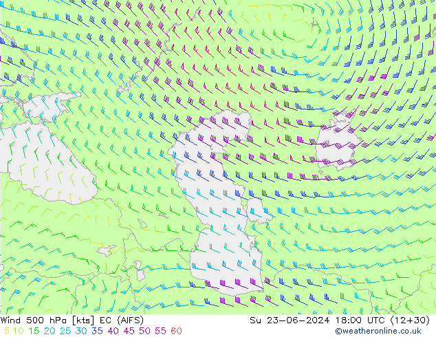 Wind 500 hPa EC (AIFS) Su 23.06.2024 18 UTC