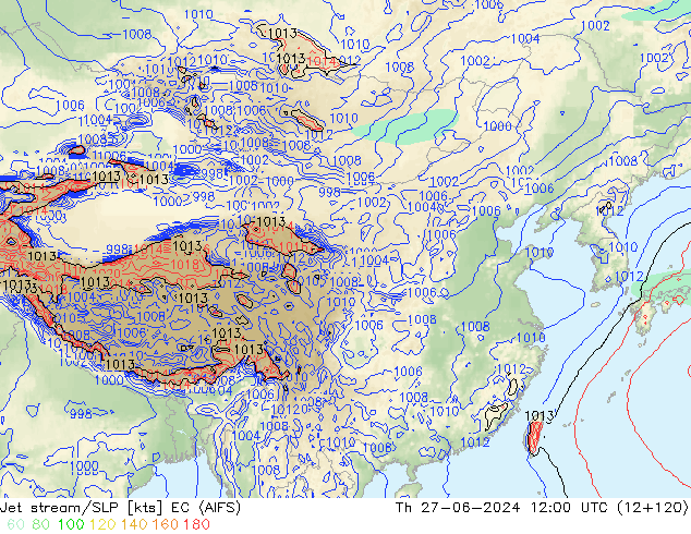 高速氣流/地面气压 EC (AIFS) 星期四 27.06.2024 12 UTC