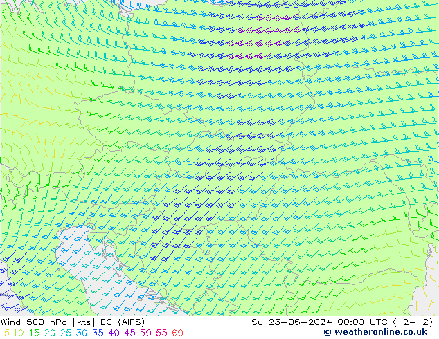 Wind 500 hPa EC (AIFS) Su 23.06.2024 00 UTC