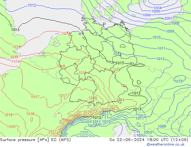 Surface pressure EC (AIFS) Sa 22.06.2024 18 UTC