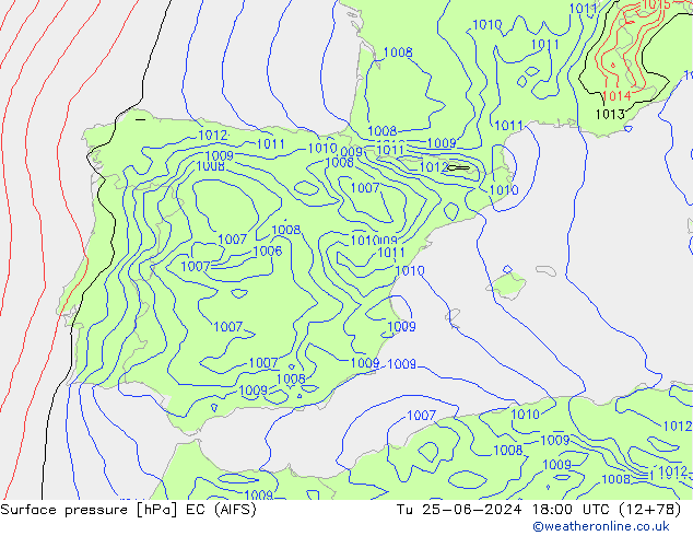 Surface pressure EC (AIFS) Tu 25.06.2024 18 UTC