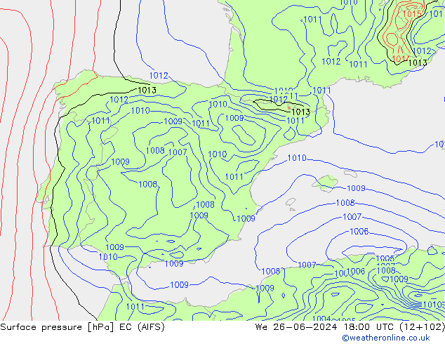 Surface pressure EC (AIFS) We 26.06.2024 18 UTC