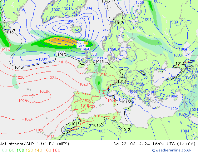 Polarjet/Bodendruck EC (AIFS) Sa 22.06.2024 18 UTC