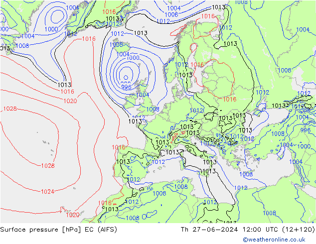 Surface pressure EC (AIFS) Th 27.06.2024 12 UTC