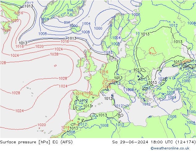 Pressione al suolo EC (AIFS) sab 29.06.2024 18 UTC