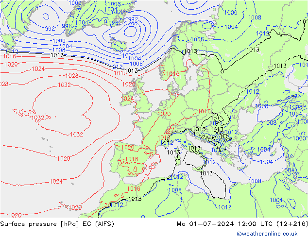 Pressione al suolo EC (AIFS) lun 01.07.2024 12 UTC