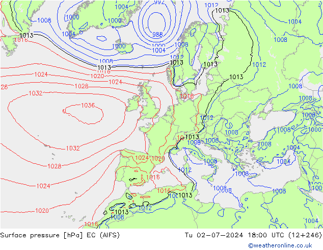 地面气压 EC (AIFS) 星期二 02.07.2024 18 UTC