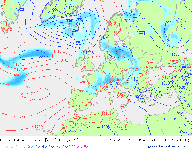 Precipitación acum. EC (AIFS) sáb 22.06.2024 18 UTC