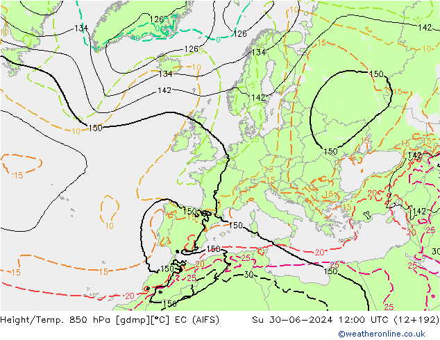 Height/Temp. 850 hPa EC (AIFS) Su 30.06.2024 12 UTC