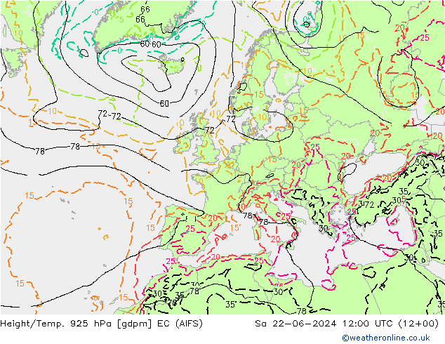 Height/Temp. 925 hPa EC (AIFS) 星期六 22.06.2024 12 UTC