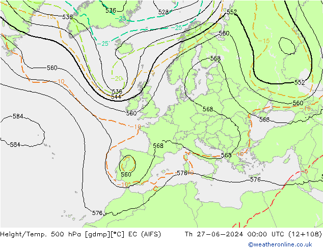 Yükseklik/Sıc. 500 hPa EC (AIFS) Per 27.06.2024 00 UTC