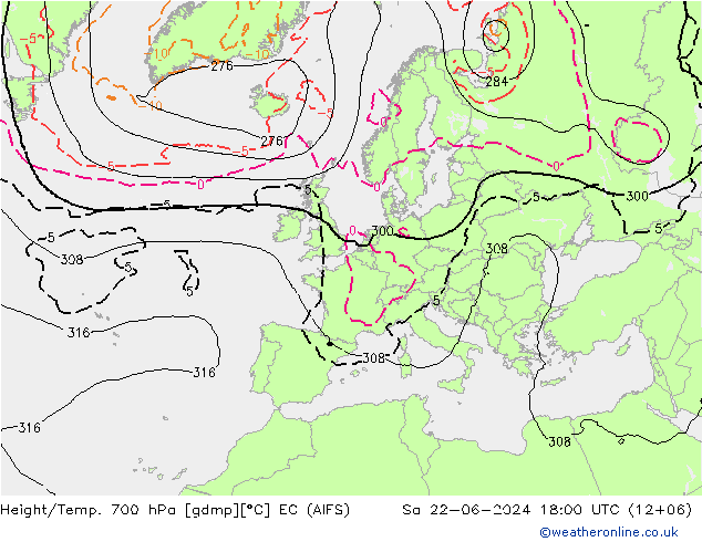 Hoogte/Temp. 700 hPa EC (AIFS) za 22.06.2024 18 UTC