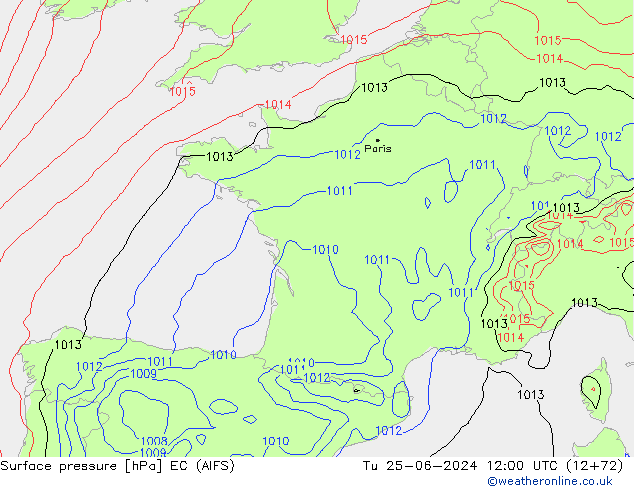 Atmosférický tlak EC (AIFS) Út 25.06.2024 12 UTC