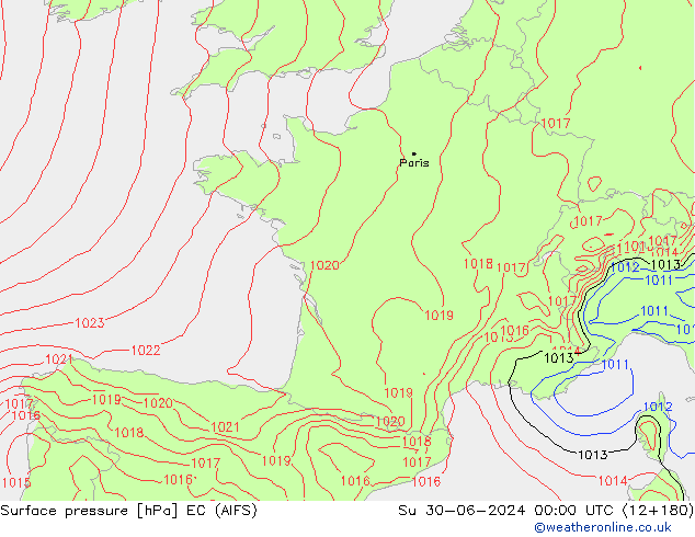 Surface pressure EC (AIFS) Su 30.06.2024 00 UTC