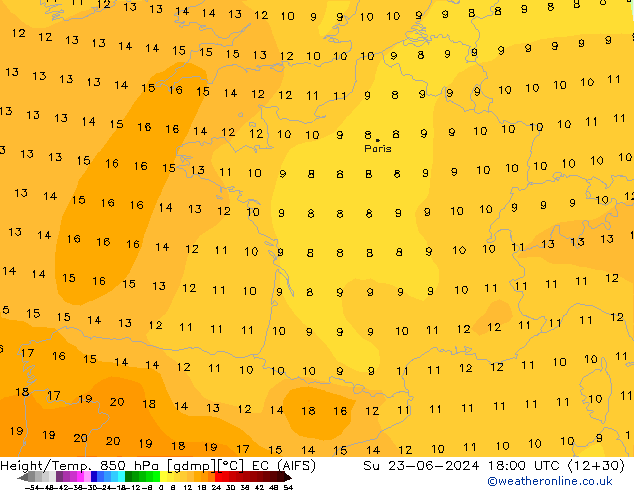 Height/Temp. 850 hPa EC (AIFS) dom 23.06.2024 18 UTC