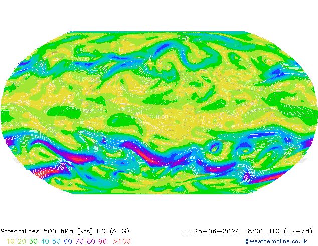 Línea de corriente 500 hPa EC (AIFS) mar 25.06.2024 18 UTC