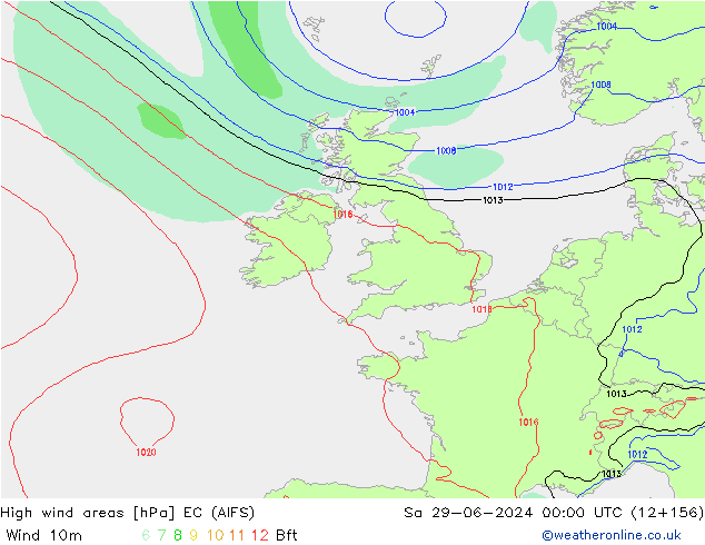 High wind areas EC (AIFS) sab 29.06.2024 00 UTC