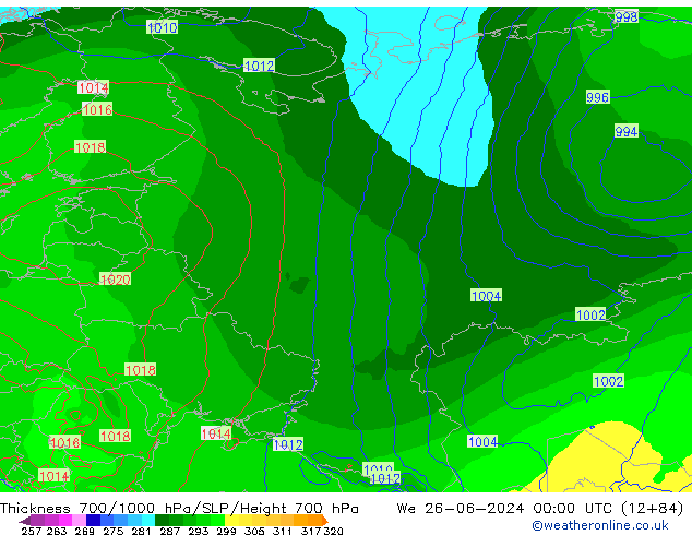 Thck 700-1000 hPa EC (AIFS) We 26.06.2024 00 UTC