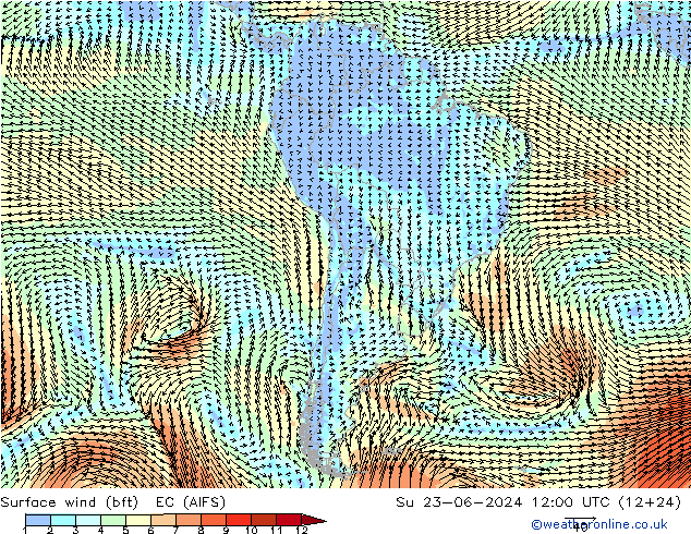 Vent 10 m (bft) EC (AIFS) dim 23.06.2024 12 UTC