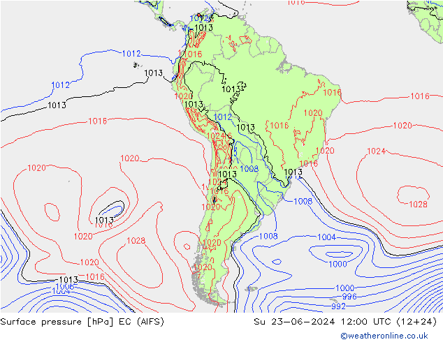 Surface pressure EC (AIFS) Su 23.06.2024 12 UTC