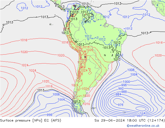 Presión superficial EC (AIFS) sáb 29.06.2024 18 UTC