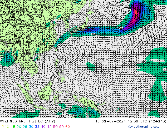 Wind 950 hPa EC (AIFS) Tu 02.07.2024 12 UTC