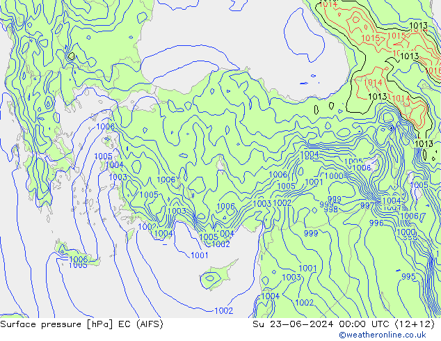 Surface pressure EC (AIFS) Su 23.06.2024 00 UTC